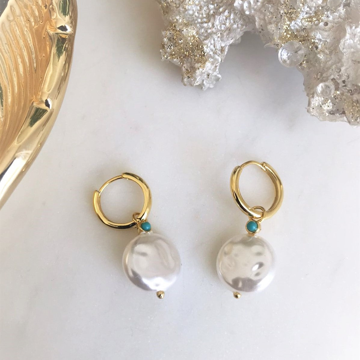 Arracadas Perla con Turquesa